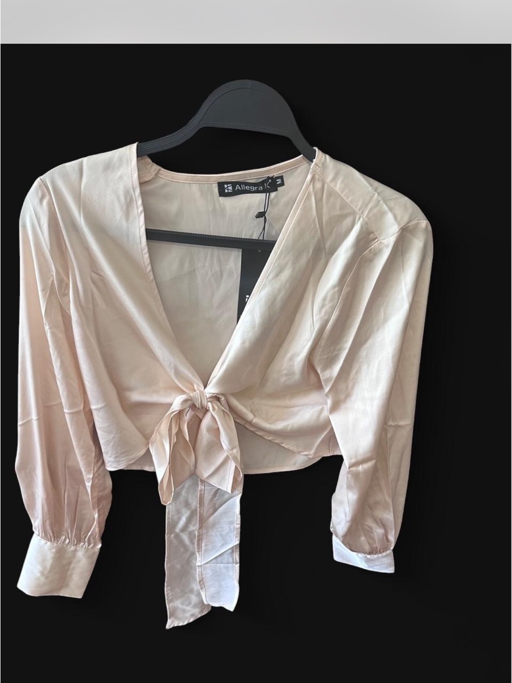 Allegra K Pale Pink Tie-Front Crop Blouse